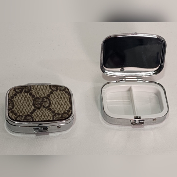 Gucci Other - Gucci Monogram Canvas Silver Pill Box With Compact Mirror